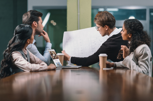 Group reviewing planning document